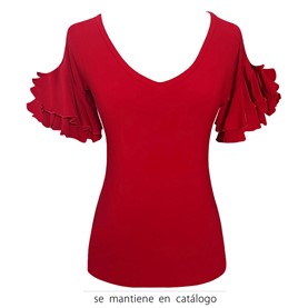 Volantes camiseta mujer, rojo empolvado.