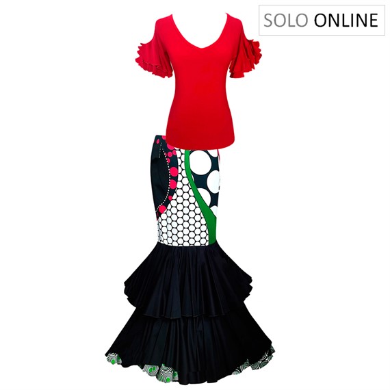 Falda flamenca corta mujer y camisa, Trajes dos piezas
